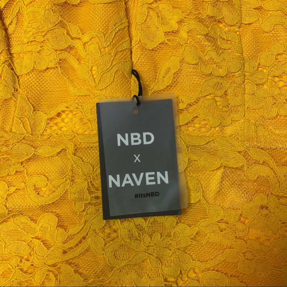 NBD X NAVEN | Macie Lace Dress Bright Mustard NEW - Picture 4 of 10